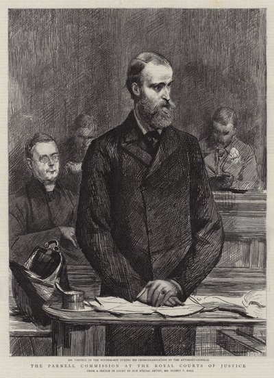 De Parnell Commissie in de Royal Courts of Justice door Sydney Prior Hall
