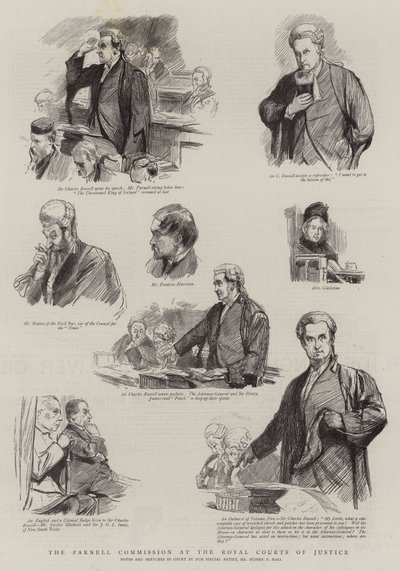 De Parnell-commissie bij de Royal Courts of Justice door Sydney Prior Hall