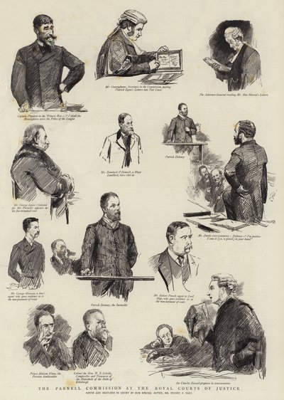 De Parnell-commissie bij de Royal Courts of Justice door Sydney Prior Hall
