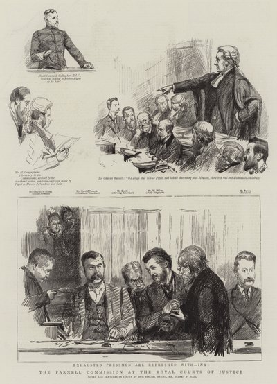 De Parnell-commissie bij de Royal Courts of Justice door Sydney Prior Hall