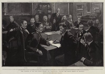 Het Verdwijnen van de Oorlogswolk voor de Kroning, ondertekening van het Vredesverdrag in Pretoria door Sydney Prior Hall