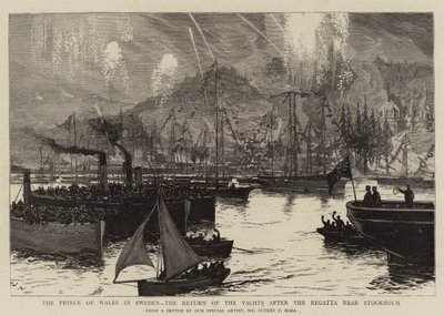 De Prins van Wales in Zweden, de terugkeer van de jachten na de regatta bij Stockholm door Sydney Prior Hall