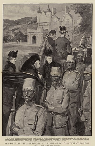 De Koningin en haar Soldaten, Mannen van de West-Afrikaanse Veldmacht in Balmoral door Sydney Prior Hall