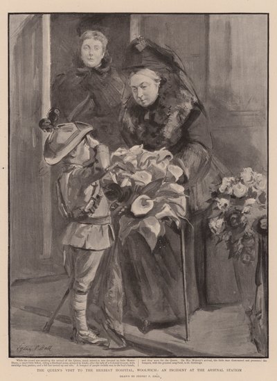 Het bezoek van de koningin aan het Herbert Hospital, Woolwich, een incident op het Arsenal Station door Sydney Prior Hall