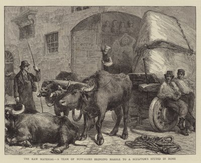De grondstof, een team van buffels brengt marmer naar een beeldhouwersatelier in Rome door Sydney Prior Hall