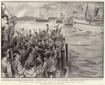De Koninklijke Tour, juichend de Ophir bij haar Vertrek uit Gibraltar door Sydney Prior Hall