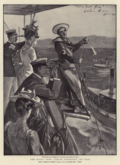 De koninklijke tour, peilingen nemen bij Suez door Sydney Prior Hall