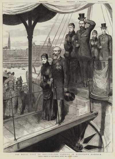 Het koninklijk bezoek aan Ierland, de landing in de haven van Kingstown door Sydney Prior Hall