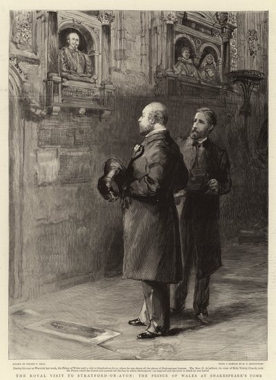 Het Koninklijk Bezoek aan Stratford-on-Avon, de Prins van Wales bij het Graf van Shakespeare door Sydney Prior Hall
