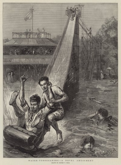 Water-tobogganing, een nieuwe amusement door Sydney Prior Hall