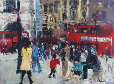 Londen Mensen, 2024 (acryl) door Sylvia Paul