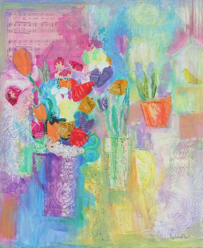 Dat lentgevoel 2014, acrylpapier collage door Sylvia Paul