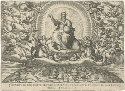 God rust op de zevende dag door Symon Novelanus (attributed to)