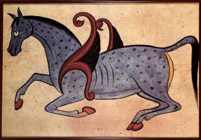 Syrische kunst: paardenvleugel geïdentificeerd als Salsaiel (kosmologisch manuscript) door Syrian Syrian