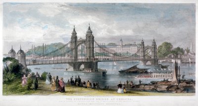 Uitzicht op de hangbrug in Chelsea, Londen, 1852 door TA Prior