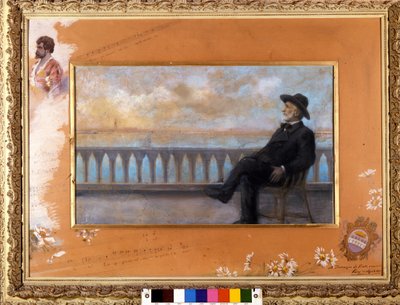 Portret van Giuseppe Verdi, Italiaanse componist (1813-1901), in Venetië. Pastel door T. Bianco geschonken door de componist aan zanger Tamagno in 1897 door T. Bianco
