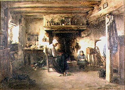 Interieur van een boerenhuisje door T. Grondard