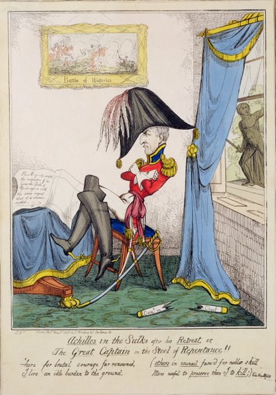 Achilles in de put na zijn terugtrekking of, De grote kapitein op de kruk van berouw, uitgegeven door G. Humphrey, 7 mei 1827 door T. Jones