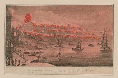 Uitzicht op een deel van Londen zoals het verscheen tijdens de Grote Brand, 1666 door T. Prattent