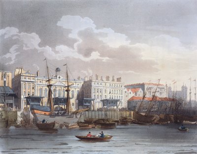 Douanehuis vanaf de rivier de Theems, uit Ackermann