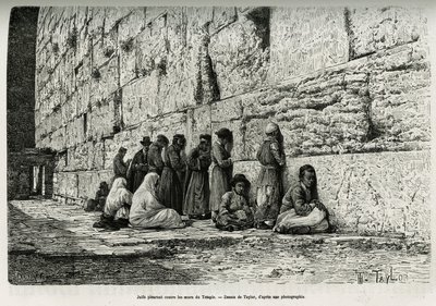 Joden huilen tegen de muren van de tempel (klaagmuur). Gravure door Taylor, ter illustratie van La Syria d