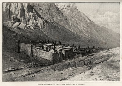 Het klooster van St. Catherine, Egypte. Gravure van Taylor ter illustratie van het verhaal 