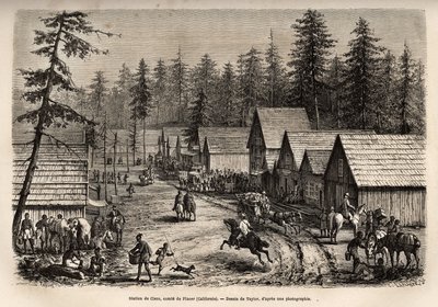 Het station van Cisco, graaf van Placer (Nevada), waar men de sneltrein van de Pacific Railway (Pacific Railway) kan nemen, gegraveerd naar de tekening van Taylor, ter illustratie van de reis van Washington naar San Francisco in 1868, door L. Simonin, gepu door T Taylor