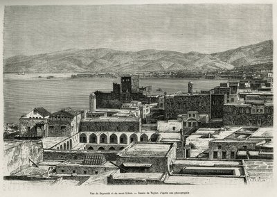 Uitzicht op Beiroet en de berg Libanon, gravure naar een tekening van Taylor, ter illustratie van het verhaal van Syrië vandaag, door Mr.Lortet, decaan van de Faculteit Geneeskunde van Lyon, missieopdracht door het Ministerie van Openbaar Onderwijs, 1875-1 door T Taylor