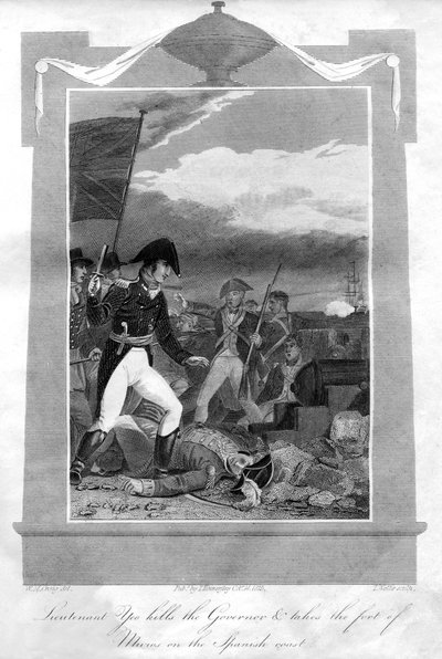 Luitenant Yeo doodt de gouverneur en neemt het fort van Muros aan de Spaanse kust in door T. Wallis