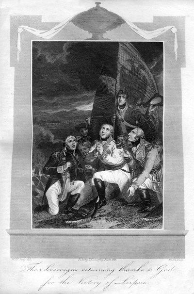 De vorsten danken God voor de overwinning van Leipzig, 1816 door T. Wallis