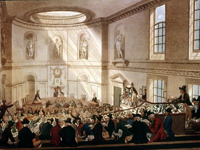 India House, De Verkoopkamer, uit Ackermanns Microcosm of London, gegraveerd door Joseph Constantine Stadler, 1808 door T. and Pugin Rowlandson