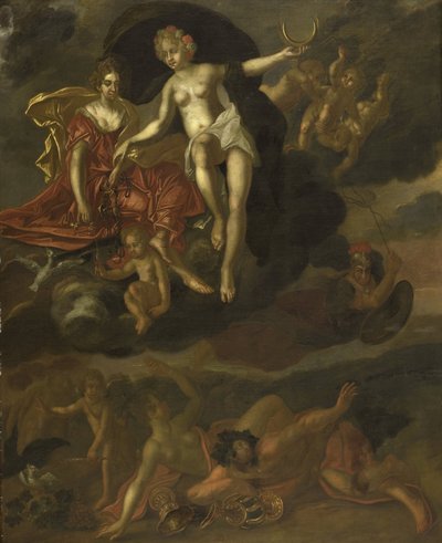 Diana en Virtus straffen Venus en Bacchus door T. van Malsen
