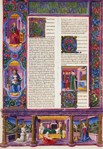 Incipit uit Evangelie volgens Lucas, uit Deel II van de Bijbel van Borso d