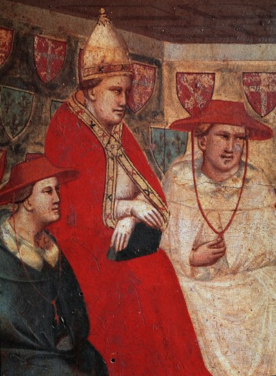 Geschiedenis van Sint Franciscus van Assisi: voorstelling van paus Innocentius III, die de Franciscaner regel bevestigt in 1210 (detail) door Taddeo Gaddi