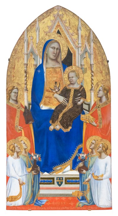 Madonna en Kind op de troon met Sint Maria Magdalena, Sint Catharina van Alexandrië en engelen door Taddeo Gaddi