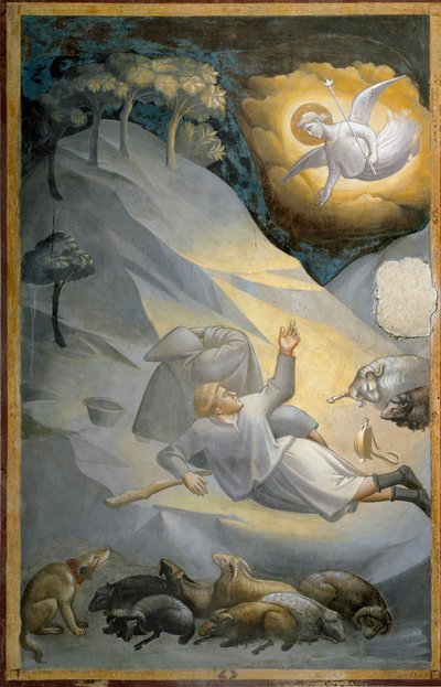 De aankondiging aan de herders, uit de cyclus van het leven van de Maagd door Taddeo Gaddi