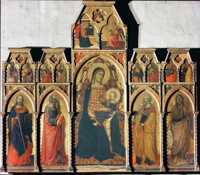 Maagd met kind met Sint Jacobus de Meerdere, Sint Johannes de Evangelist, Sint Petrus en Sint Johannes de Doper door Taddeo Gaddi