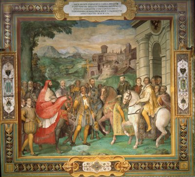 De ontmoeting van Heilige Roomse Keizer Karel V en Alessandro Farnese in 1544 door Taddeo Zuccari