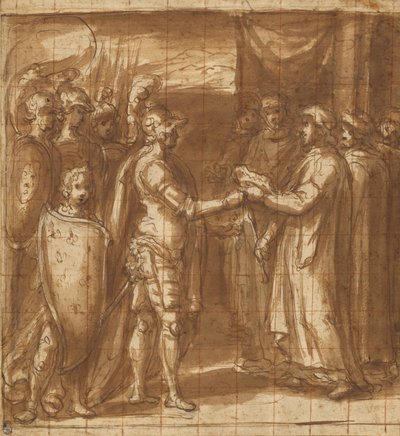 Kardinaal Albornoz geeft de Farnese de sleutels van Valentino door Taddeo Zuccaro