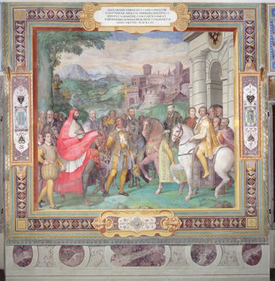 Karel V (1500-58) met Alessandro Farnese (1546-92) in Worms, uit de 