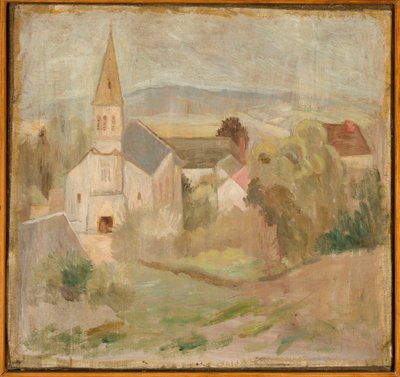 Landschap met een kerkje (La Comelle) door Tadeusz Makowski