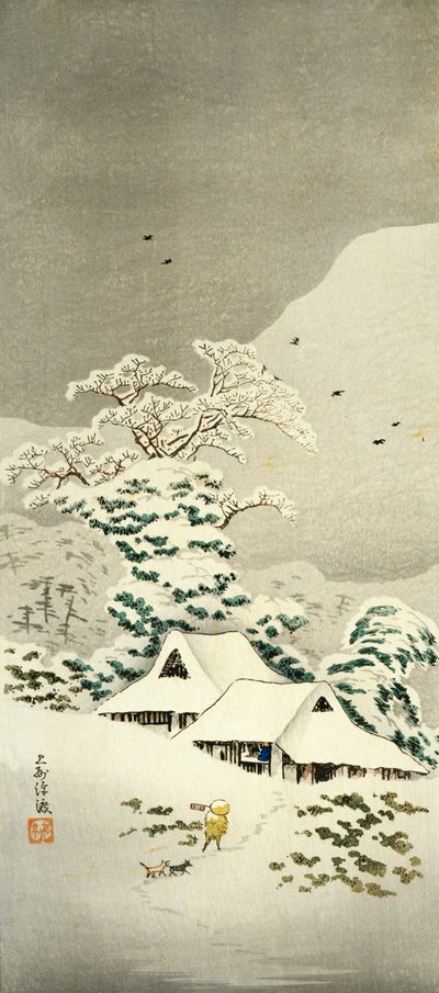 Scène in de sneeuw in Sawatari in het Joshu-district, circa 1930 door Takahashi Shotei