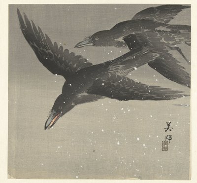 Kraaien in de sneeuw door Takahashi Biho