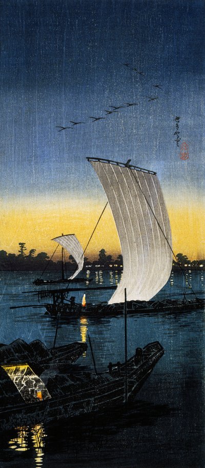 Avondzicht op Sekiyado, ca. 1930 door Takahashi  Hiroaki