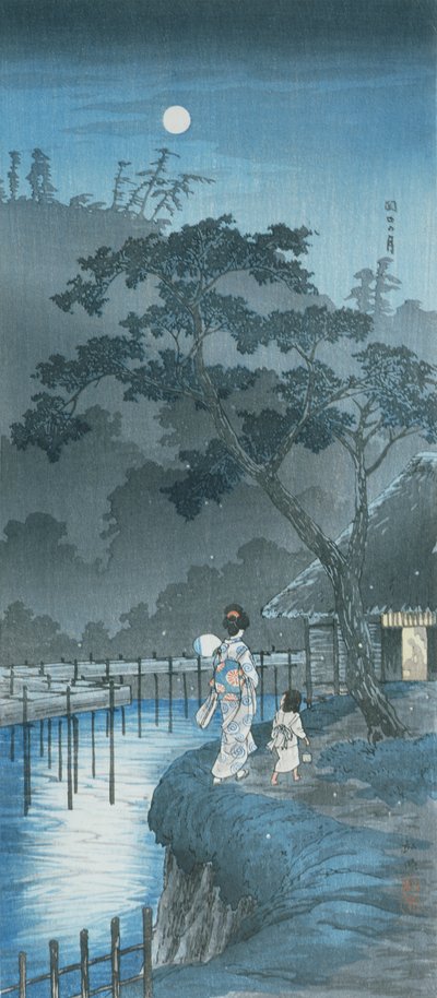 Vrouw, kind en maan door Takahashi  Hiroaki