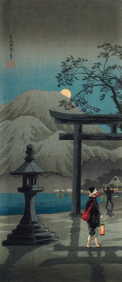 Hakone-meer in het maanlicht door Takahashi Hiroaki