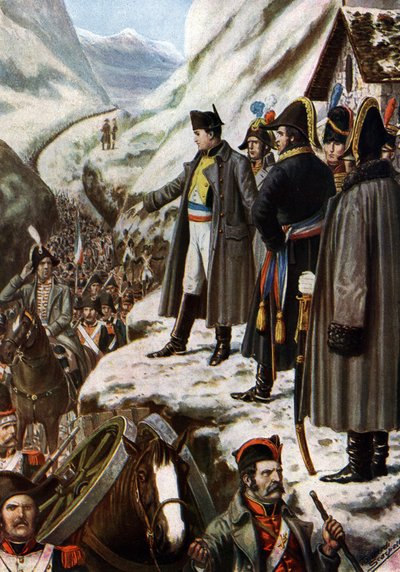 Campagne van Italië: Het Franse leger van Napoleon Bonaparte (1769-1821) tijdens de oversteek van de Grote Sint-Bernhard, 20 mei door Tancredi Scarpelli