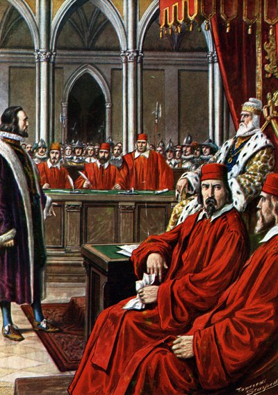 Kretenzische oorlog: het proces van Francesco Morosini na het beleg van Candia, beschuldigd van lafheid en verraad bij zijn terugkeer naar Venetië door Tancredi Scarpelli