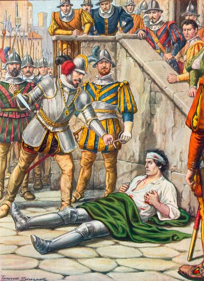 Dood van Francesco Ferruci na de slag bij Gavinana, 3 augustus 1530 door Tancredi Scarpelli