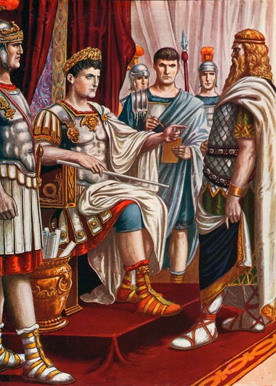 Koning Decebalus geeft zich over aan keizer Trajanus door Tancredi Scarpelli